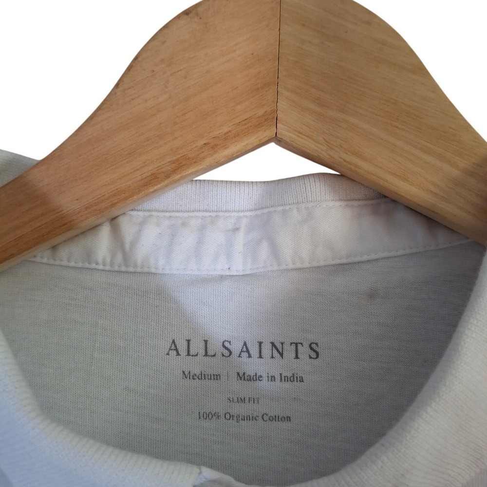 AllSaints White Organic Cotton Slim Fit Ramskull Polo Shirt Women's Medium - Picture 3 of 5